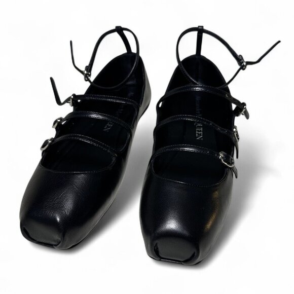 Alexander McQueen Strappy MaryJane Black Leather Caged Ballet Flat sz EU 36.5 - Picture 7 of 15